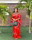 Printing Off Shoulder Long Sleeve Elegant Dress JINGJ-6004