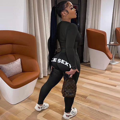 Letter Print Long Sleeve T shirt Long Pants Outfit JINGJ-6037