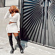 Solid Color Button Long Sleeve Crop Top Skirt Outfit MUX-6062