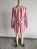Turn-Down Collar Lace Up Striped Shirt Dress MIL-357