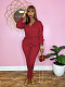 V Neck Lace Up Long Sleeve Bodycon Jumpsuit MUX-6058