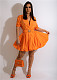Solid Chic High Waist Short Sleeves A-Line Dresses MUX-6086