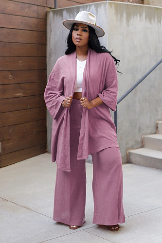 Casual Women Solid Color Comfortable Wide-leg Two-piece Sets MUX-6132