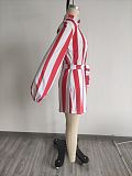 Turn-Down Collar Lace Up Striped Shirt Dress MIL-357