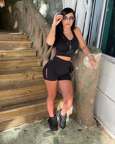 Copy Sportswear U Neck Vest Crop Top Running Shorts Set MUX-6008