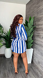 Turn-Down Collar Lace Up Striped Shirt Dress MIL-357