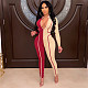 Copy Patchwork Zipper Long Sleeve Bodycon Jumpsuits MUX-6056