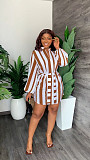 Turn-Down Collar Lace Up Striped Shirt Dress MIL-357
