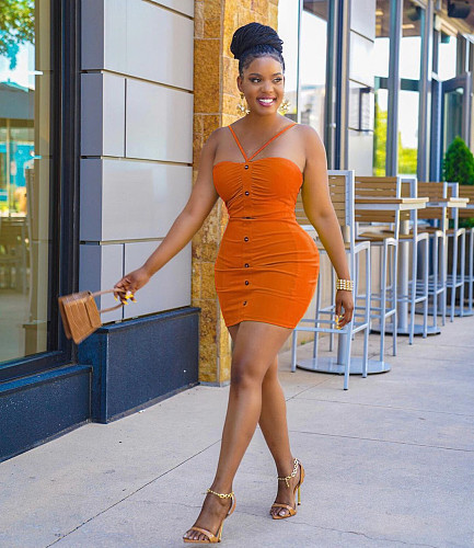 Solid Color Halter Backless Mini Dress MUX-6051