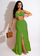 Solid Sleeveless Crop Top High Slit Maxi Skirt Set MUX-6079
