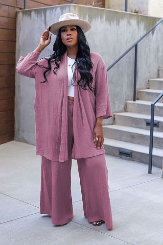 Casual Women Solid Color Comfortable Wide-leg Two-piece Sets MUX-6132