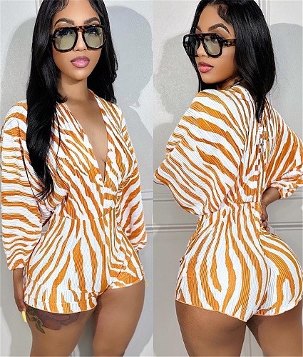 Stripe Long Sleeve V Neck Rompers ORY-5254