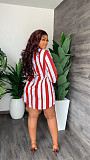 Turn-Down Collar Lace Up Striped Shirt Dress MIL-357
