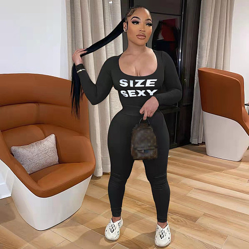 Letter Print Long Sleeve T shirt Long Pants Outfit JINGJ-6037