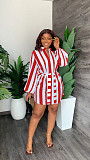 Turn-Down Collar Lace Up Striped Shirt Dress MIL-357