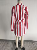 Turn-Down Collar Lace Up Striped Shirt Dress MIL-357