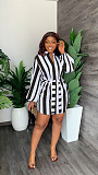 Turn-Down Collar Lace Up Striped Shirt Dress MIL-357