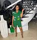 Casual Girls Print Loose Split Short Blouse Dress Green MUX-6146