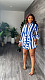 Turn-Down Collar Lace Up Striped Shirt Dress MIL-357