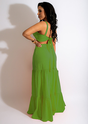 Solid Sleeveless Crop Top High Slit Maxi Skirt Set MUX-6079