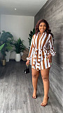 Turn-Down Collar Lace Up Striped Shirt Dress MIL-357