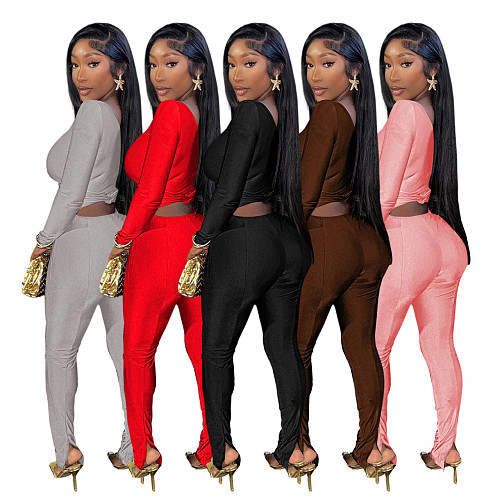 Sexy Off Shoulder V-neck Slim Two-piece Leisure Sports Sets ME-Q23S8469