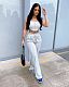 Solid Color Cropped Vest Wide-leg Pants Women Two Piece Outfits JP-1030