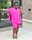 Casual Solid-color Plus-size V-neck Bat-sleeved Split Top Shorts Two-piece Set MAE-2047