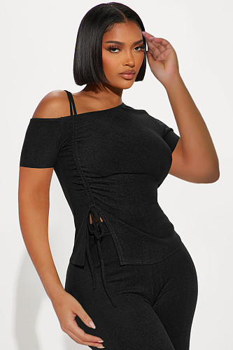 NEW Ladies Oblique Shoulder Long Pants Two Pieces Sets ME-Q24S8489