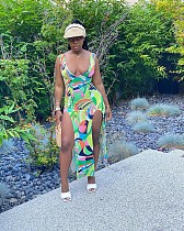 Sexy Printing Slit Open Sleeveless V-neck Irregular Dress MAE-2036