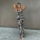 Elegant Print Sleeveless Deep V Bodycon Summer Long Dresses JP-1038