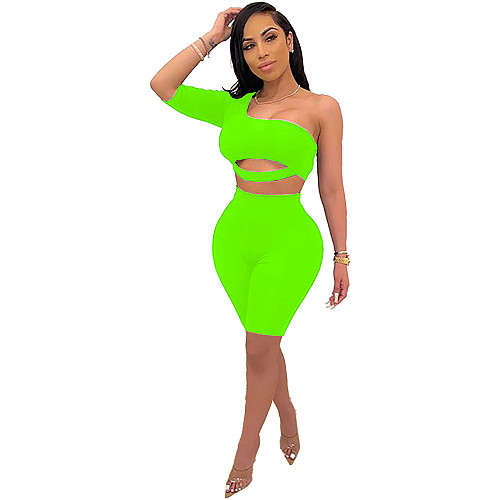 Sexy Hollow Out Single Sleeve Crop Top And Skinny Shorts MEI-9079
