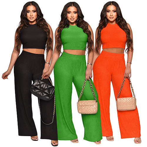 NEW Women Solid Color Vest And Wide-leg Long Pants 2 Pieces Sets ME-Q24S8490