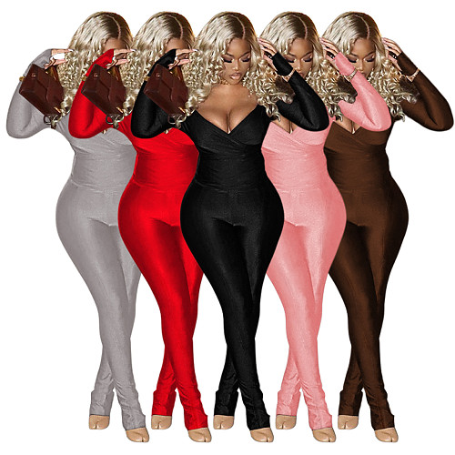 Sexy Off Shoulder V-neck Slim Two-piece Leisure Sports Sets ME-Q23S8469