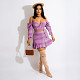 Plaid Off The Shoulder Crop Top Pleated Skirt Set MEI-9227