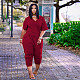 Plus Size Short Sleeve V Neck Loose-fitting Street Jumpsuit BER-8059