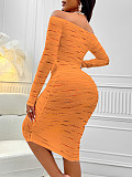 Sexy Off Shoulder Long Sleeves Hollow-out Folds Bodycon Maxi Dress RS-3495