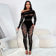 Black Knit Sexy Hollow-out Women Oblique Neck Jumpsuits RS-0219