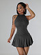 Women's Solid Color Round Neck Sleeveless Pleated Mini Dress CH-24021