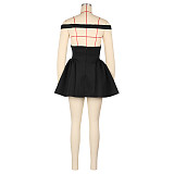Sexy Off Shoulder Women Solid Color V-neck Puffy Short Dress AIL-309