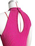 Women's Solid Color Round Neck Sleeveless Pleated Mini Dress CH-24021