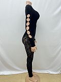 Black Knit Sexy Hollow-out Long Sleeve Long Jumpsuits RS-0220