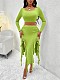 Sexy Long Sleeves Crop Top And Flounced Long Skirt 2 Pieces Suits RS-576