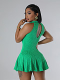 Women's Solid Color Round Neck Sleeveless Pleated Mini Dress CH-24021