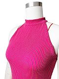 Women's Solid Color Round Neck Sleeveless Pleated Mini Dress CH-24021