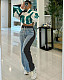 Denim print color pocket elastic lace-up street casual straight-leg pants XRB-10117