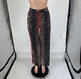 Fashion leopard print patchwork color stripes loose straight leg pants XRB-10115