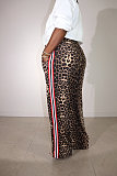 Fashion leopard print patchwork color stripes loose straight leg pants XRB-10115