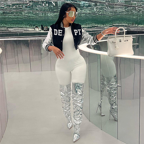 Casual Women Letter Embroidered Patchwork Threaded Baseball Jacket XRB-10061