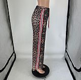 Fashion leopard print patchwork color stripes loose straight leg pants XRB-10115